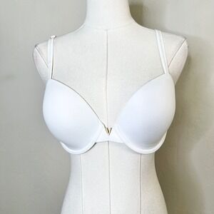 Victoria's Secret White Lined Demi Bra 34D Gold V Hardware Underwire